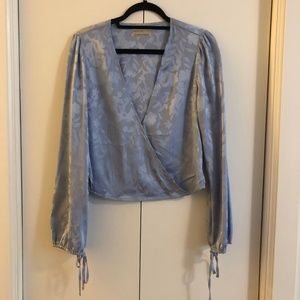 Urban Outfitters Sky Blue Floral Jacquard Blouse